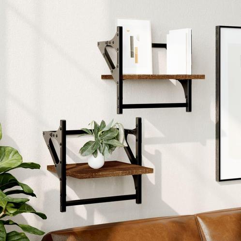 vidaXL Wandschappen met stangen 2 st 30x25x30 cm bruin, Huis en Inrichting, Woonaccessoires | Wandplanken en Boekenplanken, Nieuw