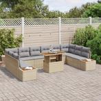 vidaXL 11-delige Tuin Eettafelset met Kussens - Beige Poly, Verzenden, Nieuw, Rotan