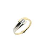 Bicolor gouden ring met baguette diamant; 0,21 ct., 18 tot 19, Gebruikt, Overige kleuren, Ophalen of Verzenden