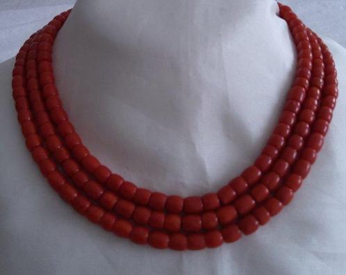 Halsketting - 14 karaat Geel goud - Donkerrode Bloedkoraal, Sieraden, Tassen en Uiterlijk, Kettingen