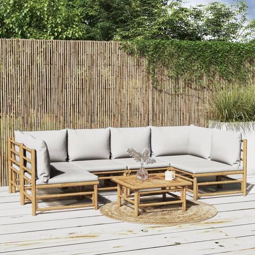 vidaXL 7-delige Loungeset met lichtgrijze kussens bamboe, Tuin en Terras, Tuinsets en Loungesets, Loungeset, Nieuw, Hout, Verzenden
