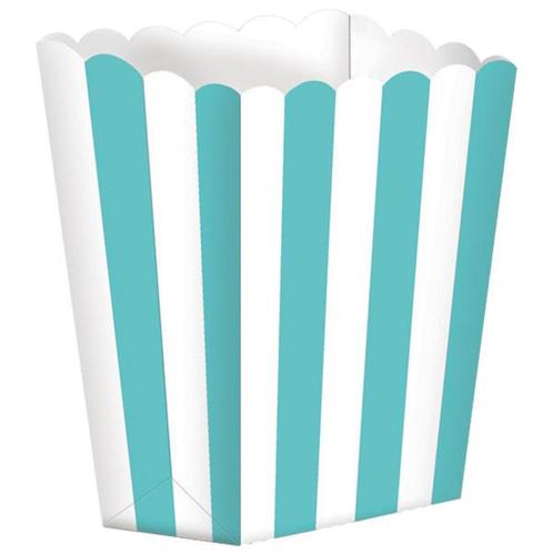 Turquoise Popcorn Bakjes Gestreept 5st, Hobby en Vrije tijd, Feestartikelen, Nieuw, Verzenden