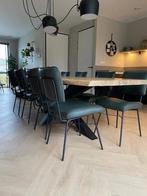 Set van 8 leren eetkamerstoelen - groen leer, Ophalen of Verzenden, Nieuw, Leer