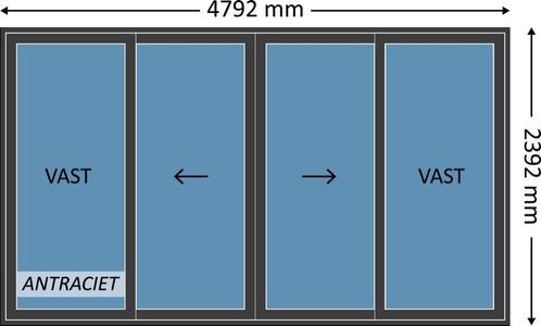 Voorraad 4-delige schuifpui, aluminium, antraciet, met glas, Doe-het-zelf en Verbouw, Kozijnen en Schuifpuien, Inclusief glas