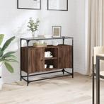 vidaXL Dressoir met glazen blad 98x35x81 cm hout bruin, Verzenden, Nieuw, 50 tot 100 cm, 25 tot 50 cm