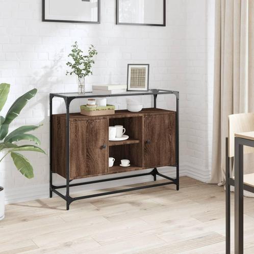 vidaXL Dressoir met glazen blad 98x35x81 cm hout bruin, Huis en Inrichting, Kasten | Dressoirs, 25 tot 50 cm, Nieuw, 50 tot 100 cm