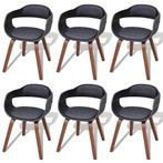 vidaXL Eetkamerstoelen 6 st gebogen hout en kunstleer zwart, Huis en Inrichting, Stoelen, Verzenden, Nieuw, Zwart