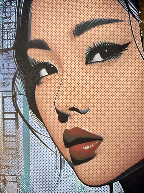 Yorokobi (XX-XXI) - HONG KONG GEISHA / Gold hand embellished, Antiek en Kunst, Kunst | Schilderijen | Modern