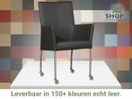 Leren eetkamerstoel Comfort met wieltjes en armleuning -, Huis en Inrichting, Stoelen, Overige kleuren, Nieuw, Leer, Ophalen of Verzenden
