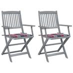 vidaXL Tuinstoelen 2 st inklapbaar met kussens massief, Verzenden, Nieuw, Hout