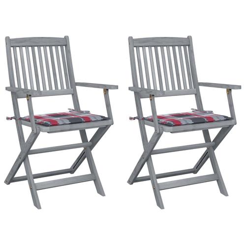 vidaXL Tuinstoelen 2 st inklapbaar met kussens massief, Tuin en Terras, Tuinstoelen, Nieuw, Hout, Verzenden