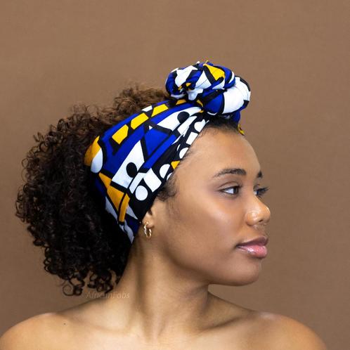 Afrikaanse  Blauw / Gele Samakaka hoofddoek - headwrap, Kleding | Dames, Hoeden en Petten, Nieuw, Ophalen of Verzenden