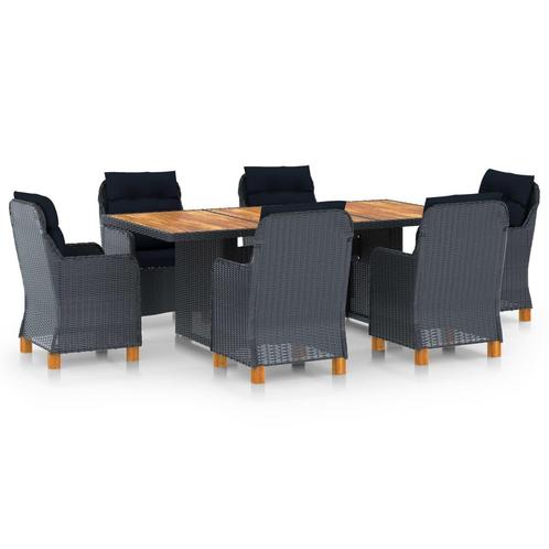 vidaXL 7-delige Tuinset met kussens poly rattan donkergrijs, Tuin en Terras, Tuinsets en Loungesets, Tuinset, Nieuw, 6 zitplaatsen