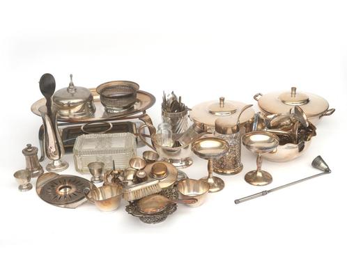 Een kavel verzilverd servies Cristoffle en kristal, 20e eeuw, Antiek en Kunst, Antiek | Goud en Zilver