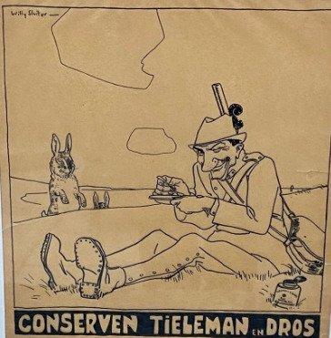 Willy Sluiter (1873-1949) - Ontwerp reclame affiche Tieleman, Antiek en Kunst, Kunst | Schilderijen | Klassiek
