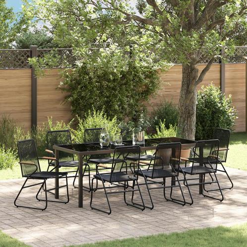 vidaXL 9-delige Tuin Eetset in Zwart PVC Riet., Tuin en Terras, Tuinsets en Loungesets, Nieuw, Kunststof, Verzenden
