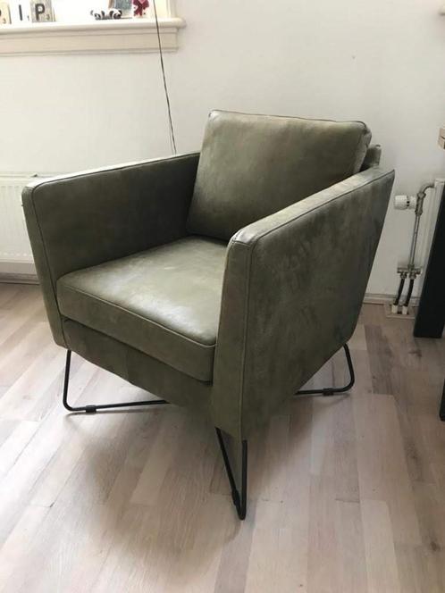 Leren fauteuil met kruisframe - groen leer - Echt leer, Mode, Huis en Inrichting, Fauteuils, 50 tot 75 cm, 75 tot 100 cm, Nieuw