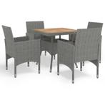 vidaXL 5-delige Tuinset poly rattan en acaciahout grijs, 4 zitplaatsen, Nieuw, Tuinset, Verzenden