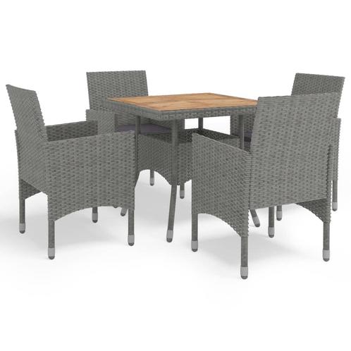 vidaXL 5-delige Tuinset poly rattan en acaciahout grijs, Tuin en Terras, Tuinsets en Loungesets, Tuinset, Nieuw, 4 zitplaatsen