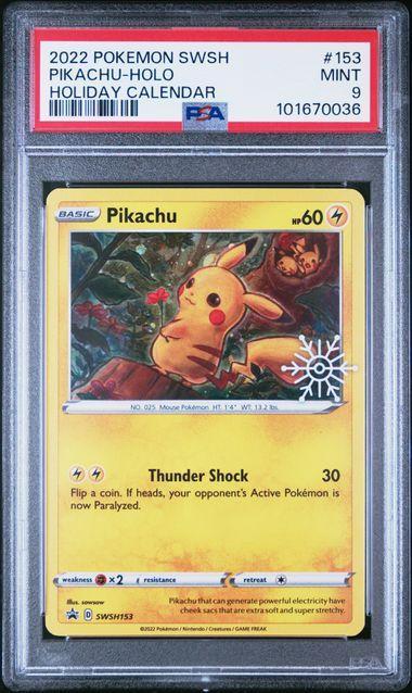 PSA 9 | Pikachu Holo Holiday Calendar | SWSH Black Star, Hobby en Vrije tijd, Verzamelkaartspellen | Pokémon, Ophalen of Verzenden