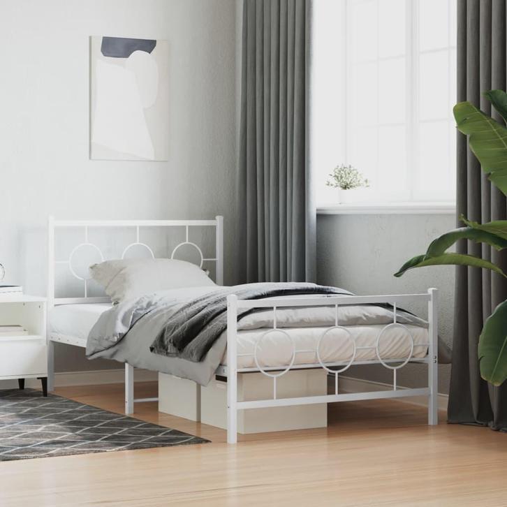 vidaXL Bedframe met hoofd- en voeteneinde metaal wit 100x190, Huis en Inrichting, Slaapkamer | Bedden, 100 cm, 190 cm of minder