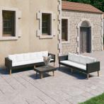 vidaXL 3-delige Loungeset met kussens poly rattan zwart, Tuin en Terras, Verzenden, Nieuw, Textileen, Loungeset