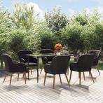 vidaXL 7-delige Tuinset met kussens zwart, 6 zitplaatsen, Nieuw, Tuinset, Verzenden