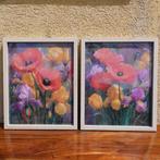 Ksavera - Poppies B102 - diptych in frame XL - READY to HANG, Nieuw