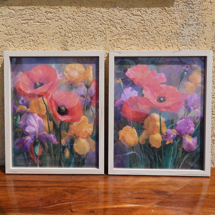 Ksavera - Poppies B102 - diptych in frame XL - READY to HANG, Huis en Inrichting, Overige Huis en Inrichting