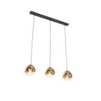 Art deco hanglamp zwart met goud glas langwerpig 3-lichts -, Huis en Inrichting, Lampen | Hanglampen, Nieuw, Glas, Art Deco, 75 cm of meer