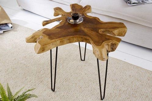 Unieke bijzettafel WILD 60 cm teakhouten salontafel - 38242, Huis en Inrichting, Tafels | Sidetables, Ophalen of Verzenden