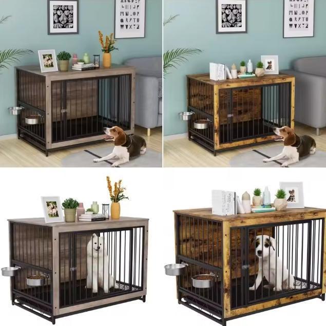 Houten Hondenbench Meubel – Met Voerbak en RVS Kommen, Dieren en Toebehoren, Hondenhokken, Nieuw, Verzenden