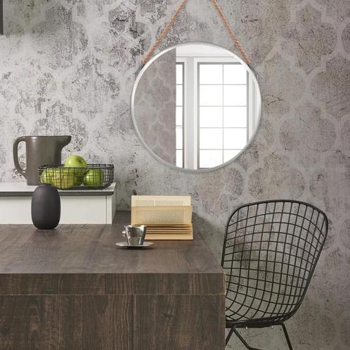 REA Ronde wandspiegel met touw - Ø40 cm - grijs glanzend..., Doe-het-zelf en Verbouw, Sanitair, Nieuw, Ophalen of Verzenden