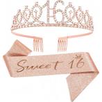 Sweet Sixteen set met diadeem en sjerp deLuxe rosé goud, Verzenden, Nieuw, Feestartikel, Verjaardag