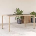 vidaXL Tuintafel met glazen blad 150x90x75 cm poly rattan, Verzenden, Nieuw