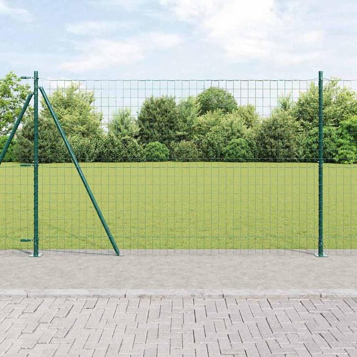 vidaXL Hek met Paal Groen 1,5 x 10 m Staal, Tuin en Terras, Schuttingen, Nieuw, IJzer, Verzenden