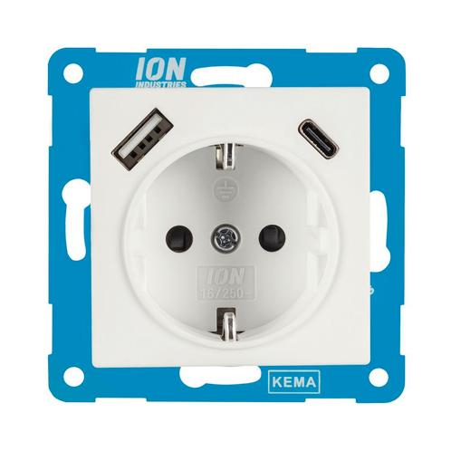 ION | Wandcontactdoos RA | met USB en USB-C, Doe-het-zelf en Verbouw, Elektra en Kabels, Nieuw, Ophalen of Verzenden