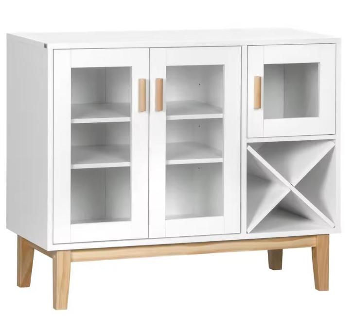 Wit Keukensideboard met Glazen Deuren en Wijnrek 90×37×75, Huis en Inrichting, Kasten | Buffetkasten, Nieuw, Verzenden