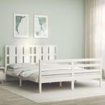 vidaXL Bedframe met hoofdbord massief hout wit 160x200 cm, Huis en Inrichting, Slaapkamer | Bedden, Verzenden, Wit, 200 cm, 160 cm