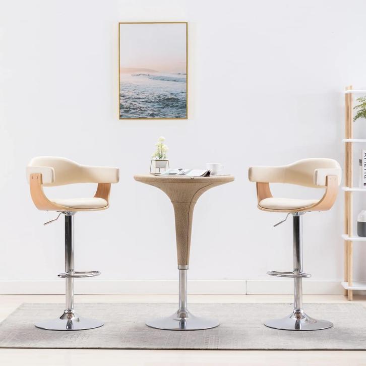 vidaXL Barkrukken 2 st gebogen hout en kunstleer, Huis en Inrichting, Barkrukken, Nieuw, Verzenden