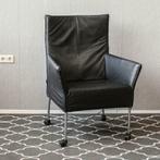 8 Exclusieve Montis Charly fauteuils zwart leder met wielen!, Ophalen, Zo goed als nieuw, Leer