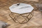 Elegante salontafel DIAMOND 70cm wit messing met marmeren, Nieuw, Ophalen of Verzenden