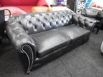 Vintage Chesterfield  3 zits Zwart lederen Chesterfield Bank, Huis en Inrichting, Ophalen, Chesterfield, Driepersoons, Leer