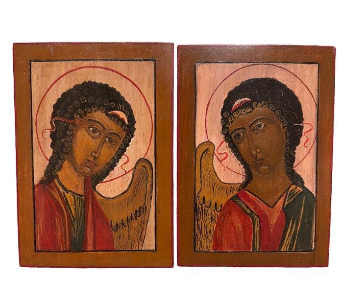 Icoon - Aartsengel Michaël en Aartsengel Gabriël (2) - Hout, Antiek en Kunst, Antiek | Boeken en Bijbels