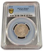Koning Willlem II halve gulden 1848 MS63 PCGS (Pop 6/5), Verzenden, Koning Willem II, Losse munt, Zilver