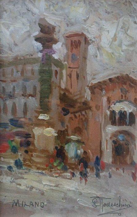 Lucio Todeschini (1892-1969) - Piazza San Babila Milano, Antiek en Kunst, Kunst | Schilderijen | Klassiek