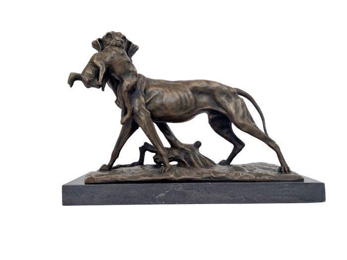 Beeldje - Hunting dog with rabbit - Brons, Antiek en Kunst, Curiosa en Brocante