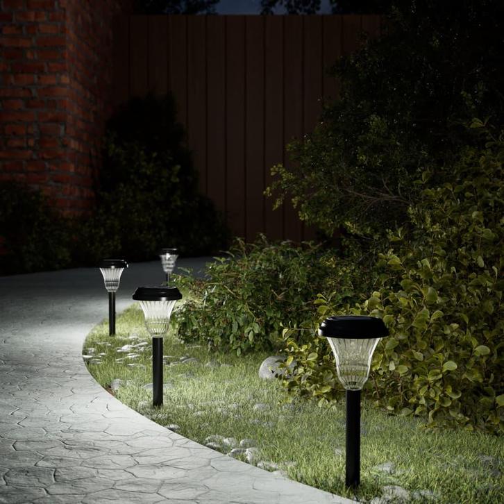 vidaXL Tuinpadverlichting 12 st solar met grondpennen wit, Tuin en Terras, Buitenverlichting, Nieuw, Kunststof, Zonne-energie
