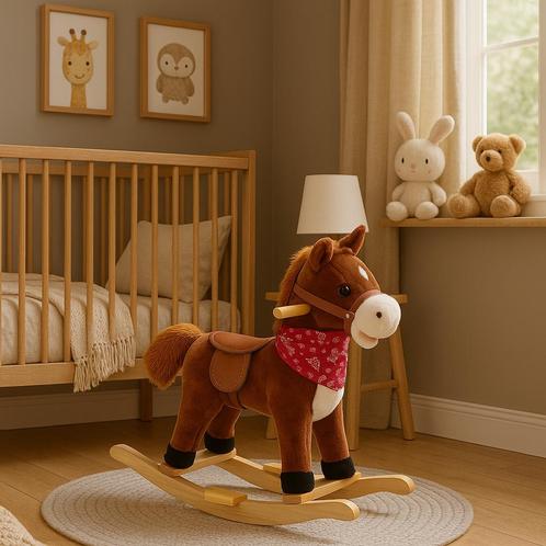 Bruin Hobbelpaard met Geluid - Pluche Speelgoed voor kind, Kinderen en Baby's, Speelgoed | Hobbelfiguren, Nieuw, Ophalen of Verzenden