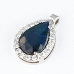 Hanger - 15 karaat Witgoud -  0.14 tw. Diamant - Saffier, Sieraden, Tassen en Uiterlijk, Antieke sieraden